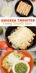 Easy Chicken Taquitos with Homemade Tomatillo Salsa | Devour Dinner