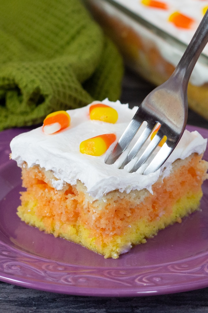 How To Make Candy Corn Poke Cake Step By Step Halloweentreatsweek Devour Dinner