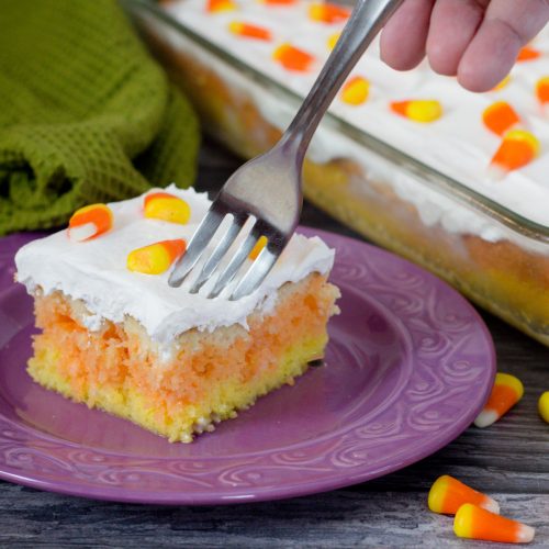 How To Make Candy Corn Poke Cake Step By Step Halloweentreatsweek Devour Dinner