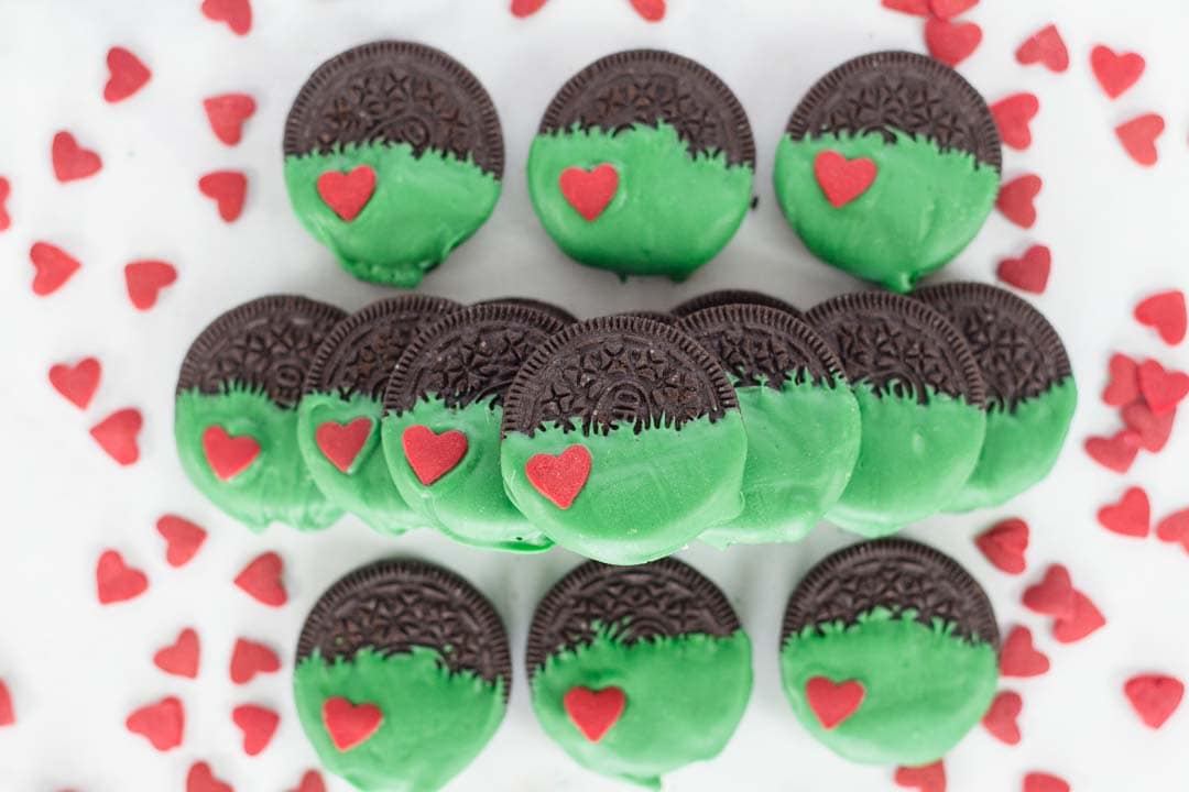 Grinch Oreo Cookies for Christmas movie night ideas kid dessert treats