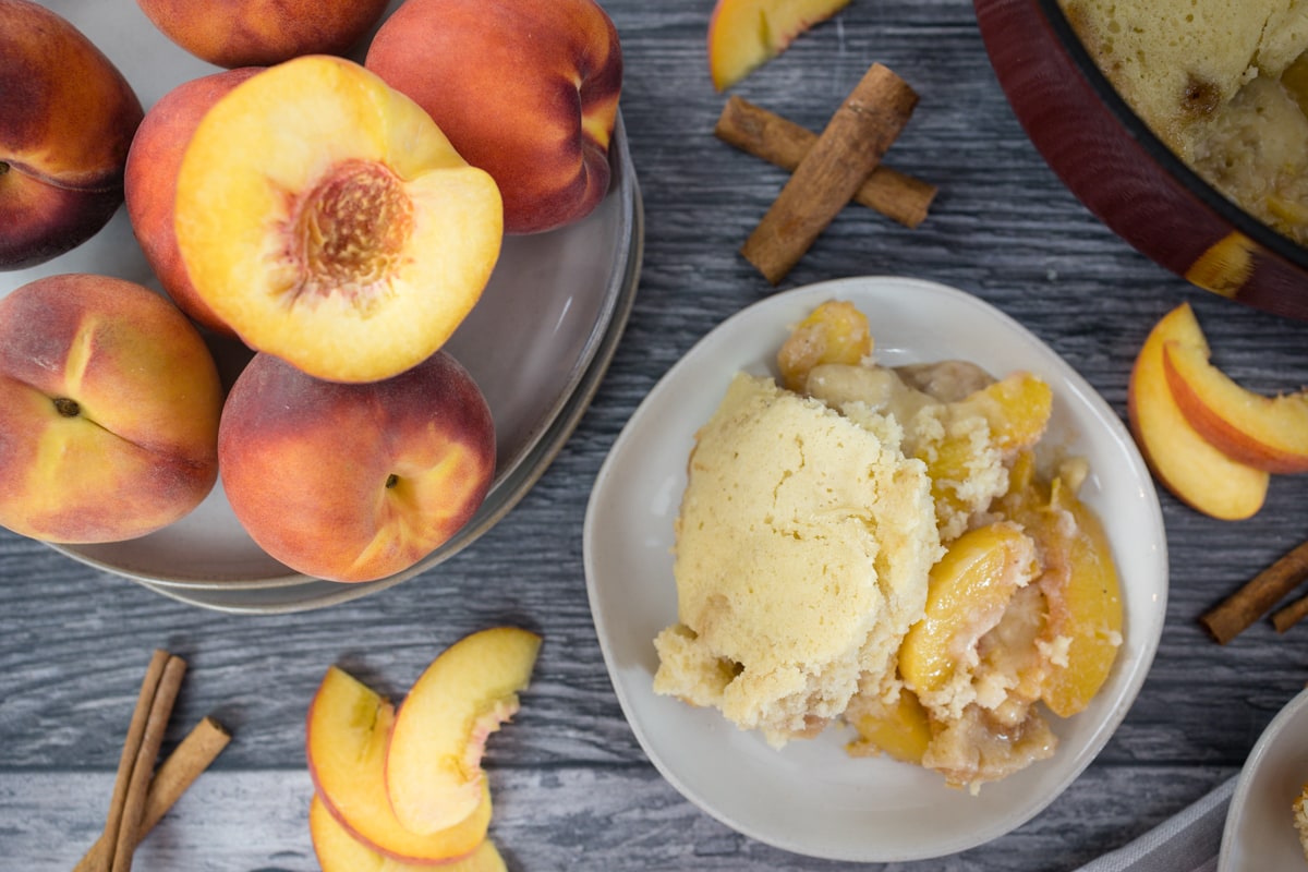 Fresh Peach Cobbler in Lodge Camp Dutch Oven 