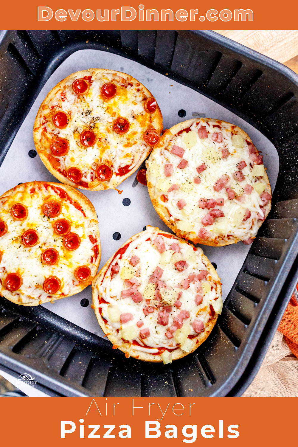 This simple recipe for homemade Pizza Bagels in the Air Fryer makes a delicious snack that's perfect for a family pizza night, a quick lunch, or even as a fun appetizer during game nights.