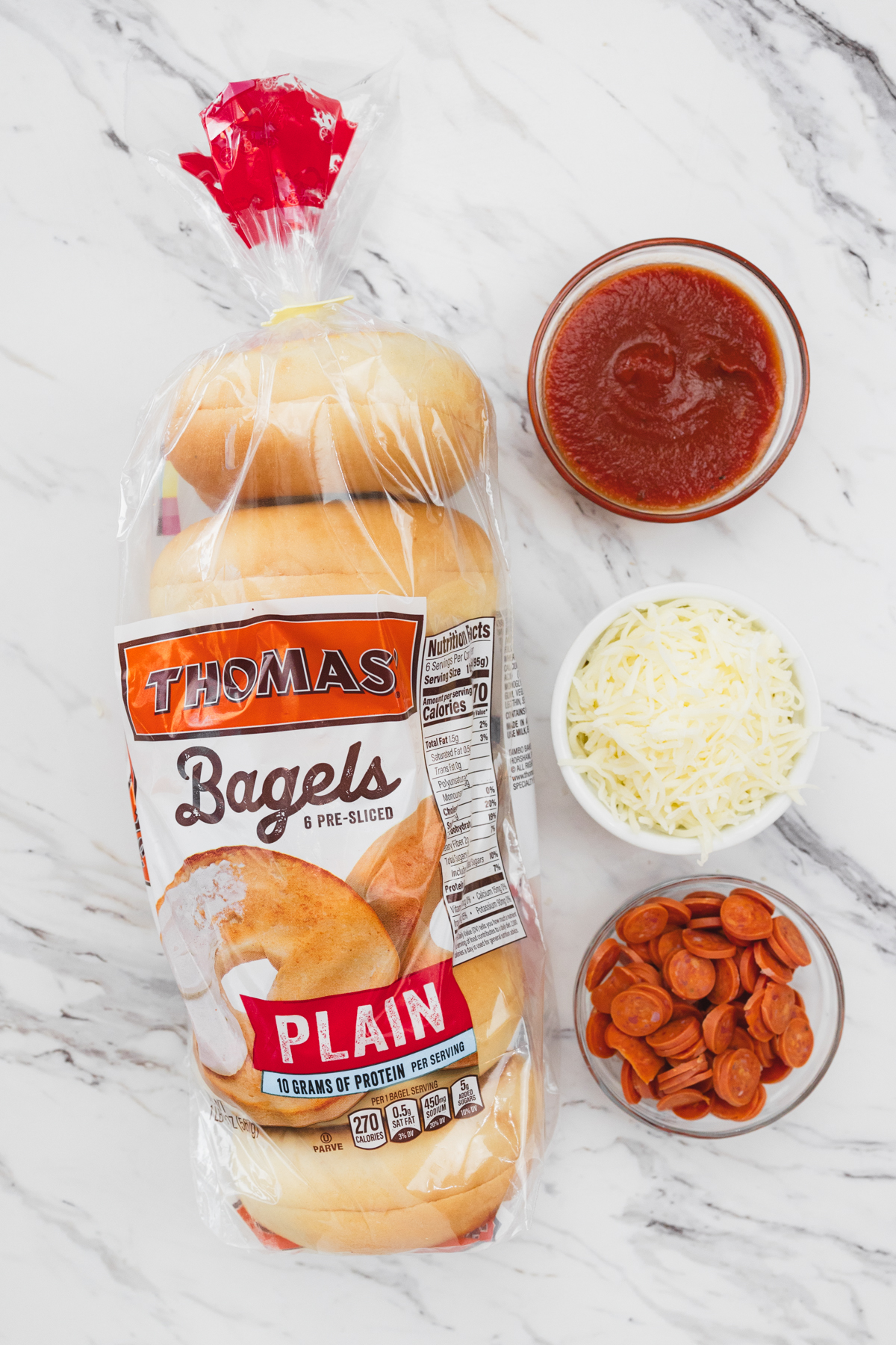 Ingredients needed for Pizza Bagels in Air Fryer.