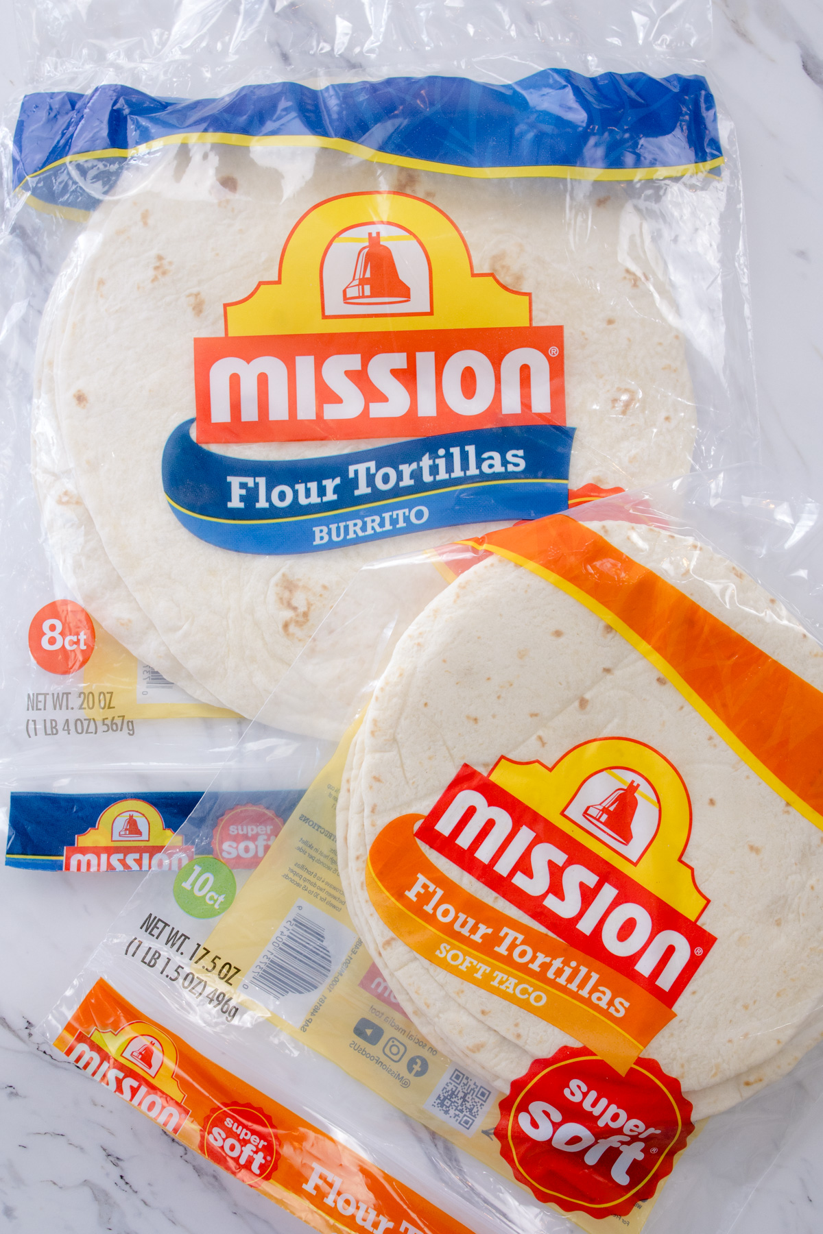 Two packets of flour tortillas.