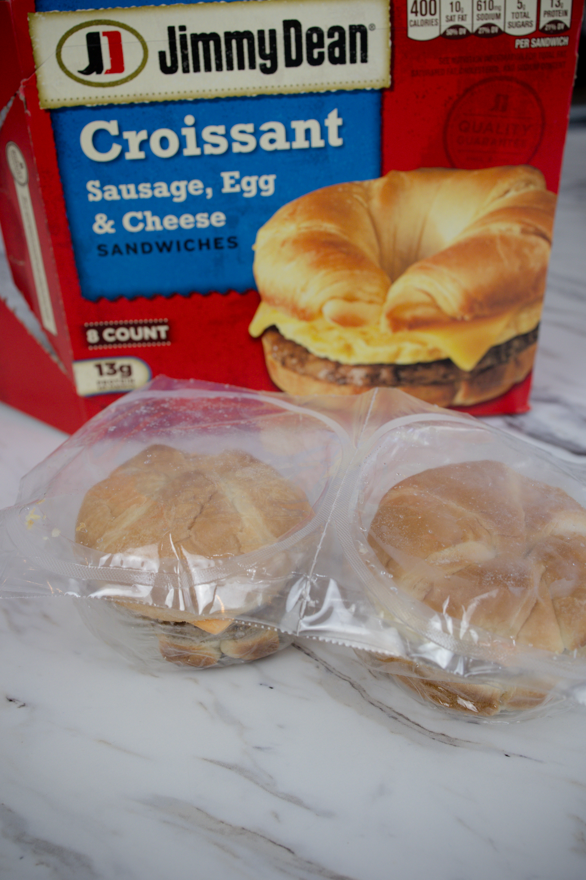 Jimmy Dean Breakfast Sandwiches in their plastic packaging.