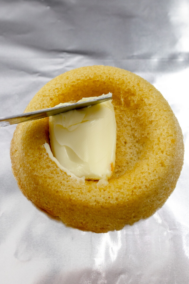 Spreading butter on Sponge Cake